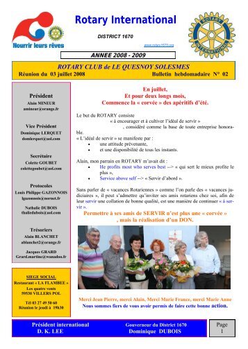 Rotary International - Rotary Club Le Quesnoy Solesmes - Free