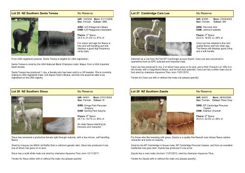 sales tender catalogue - Southern Alpacas