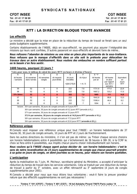 Le tract des syndicats CGT et CFDT - cgt-insee