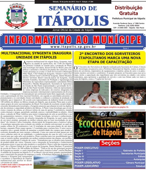 INFORMATIVO AO MUNÃCIPE - Prefeitura Municipal de ItÃ¡polis