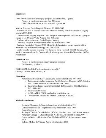 Curriculum Vitae for Dr. Jose Jimenez - Obesity Control Center