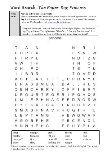 Word Search: The Paper-Bag Princess - Finchpark