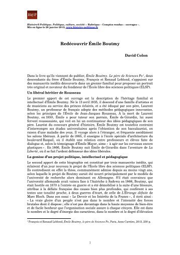 Redécouvrir Emile Boutmy - Histoire@Politique