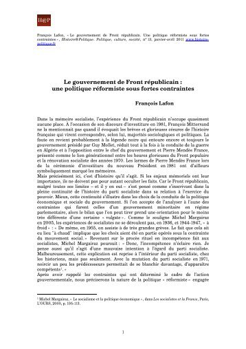 Le gouvernement de Front rpublicain - Histoire@Politique