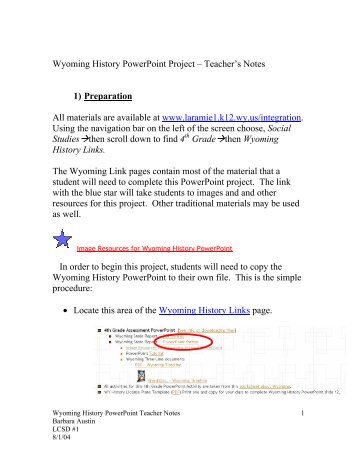 Wyoming History PowerPoint Project â Teacher's Notes 1 ...