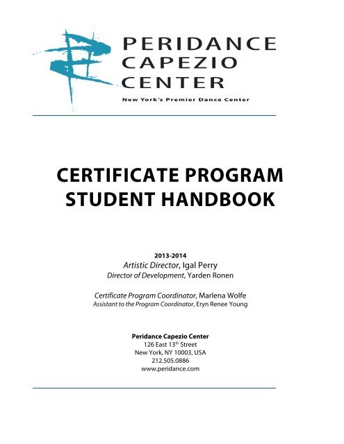 certificate program student handbook - Peridance Capezio Center