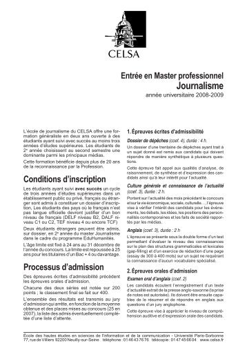 EntrÃ©e en Master 1 Journalisme Sujets des concours 2007 - Celsa