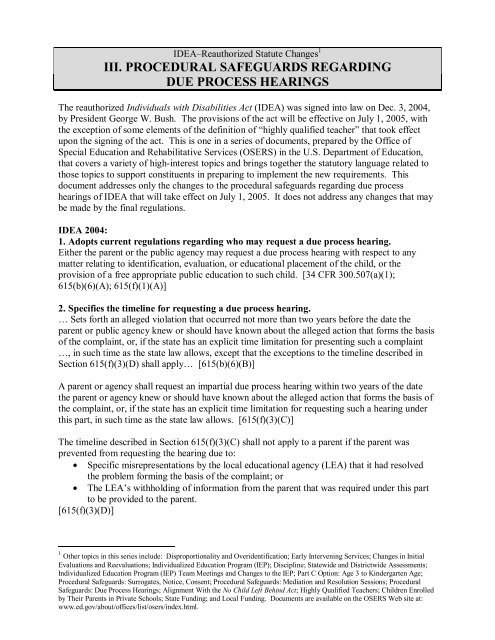 Procedural Safeguards: Due Process Hearings - Wrightslaw