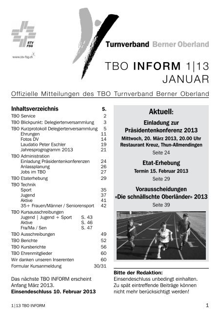 TBO INFORM 1|13 Januar - Turnverband Berner Oberland