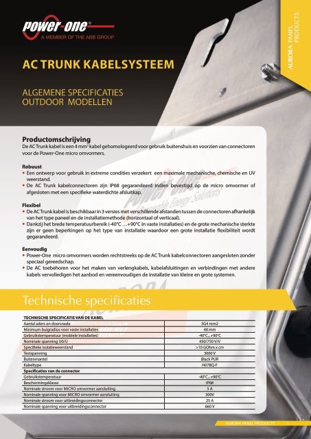 Technische specificaties AC trunk Kabelsysteem - Power-One
