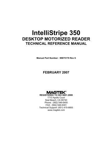 IntelliStripe 350, Desktop Motorized Reader, Technical ... - MagTek