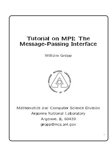 Tutorial on MPI: The Message-Passing Interface