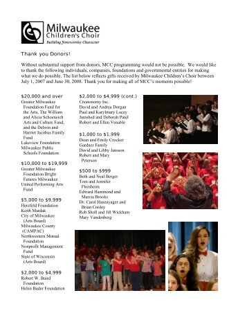 Thank you Donors! - Milwaukee Children's Choir