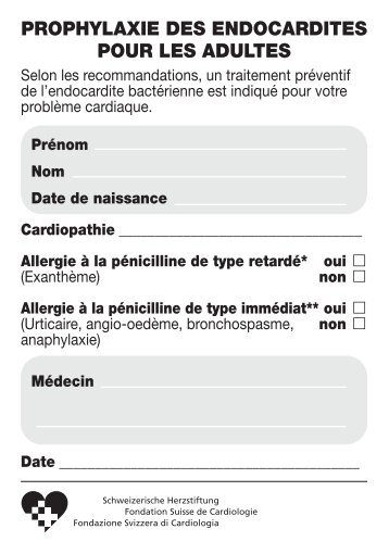 PROPHYLAXIE DES ENDOCARDITES POUR LES ADULTES