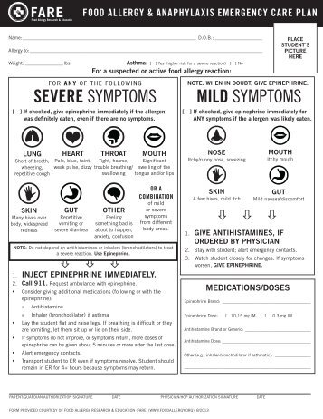 Food Allergy Action Plan Place