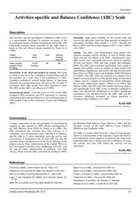 Activities-specific and Balance Confidence (ABC) Scale