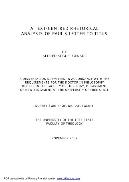 A Text centred rhetorical analysis of Paul's Letter to Titus