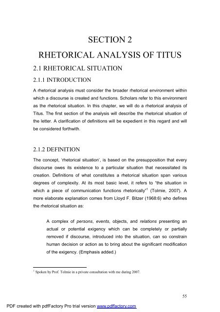 A Text centred rhetorical analysis of Paul's Letter to Titus