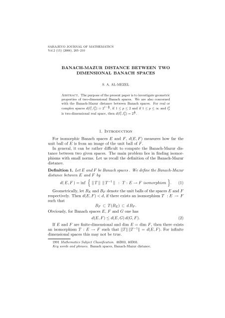 BANACH-MAZUR DISTANCE BETWEEN TWO ... - anubih