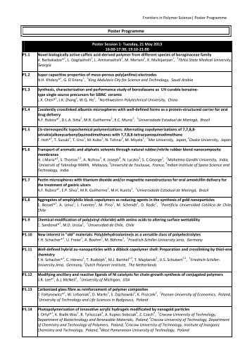 Download poster programme - Frontiers in Polymer Science