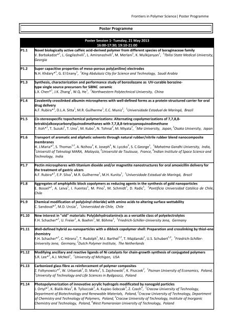 Download poster programme - Frontiers in Polymer Science