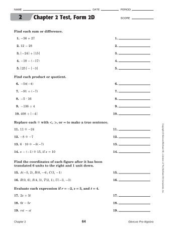 Chapter 2 Test, Form 2D - rSchoolToday