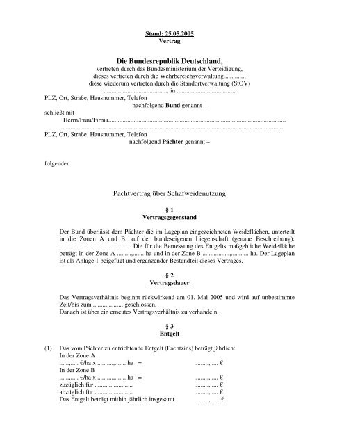 Die Bundesrepublik Deutschland Pachtvertrag A Ber Die Bundesrepublik Deutschland Pachtvertrag A Ber