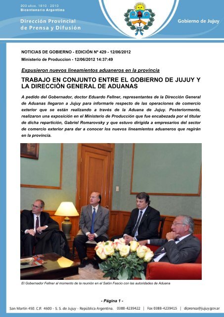 trabajo en conjunto entre el gobierno de jujuy y la direcciÃ³n general ...