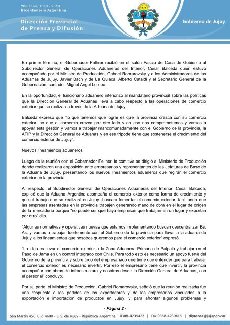 trabajo en conjunto entre el gobierno de jujuy y la direcciÃ³n general ...