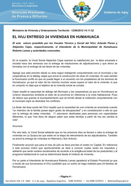 trabajo en conjunto entre el gobierno de jujuy y la direcciÃ³n general ...