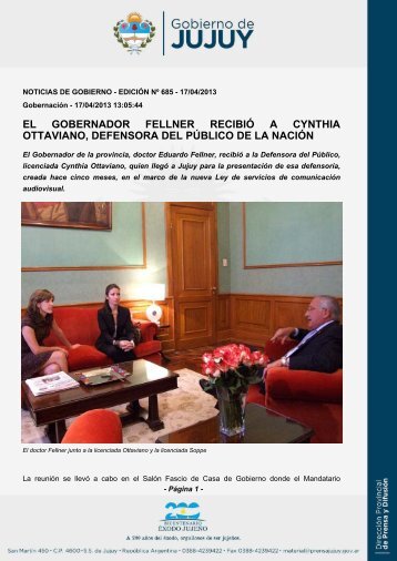 el gobernador fellner recibiÃ³ a cynthia ottaviano, defensora del ...