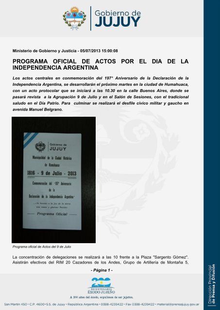 Programa Oficial De Actos Por El Dia De La Independencia Argentina 7558