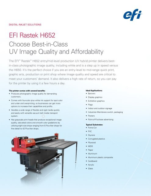 EFI Rastek H652 Choose Best-in-Class UV Image Quality ... - Sesoma