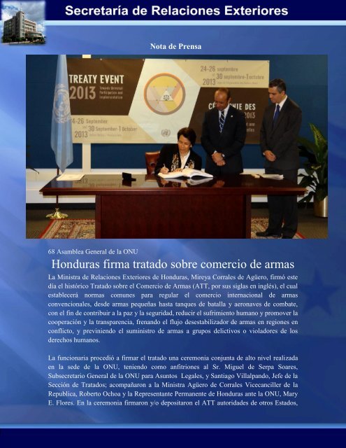 Honduras firma tratado sobre comercio de armas - SecretarÃ­a de ...