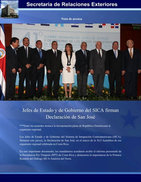 Jefes de Estado y de Gobierno del SICA firman DeclaraciÃ³n de San ...