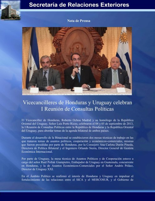 Vicecancilleres de Honduras y Uruguay celebran I ReuniÃ³n de ...