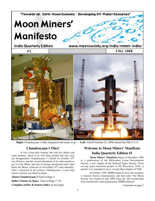 Chandrayaan-1 Flies! Welcome to Moon Miners' Manifesto India
