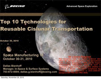 Top Ten Technologies for Reusable Cislunar Transportation
