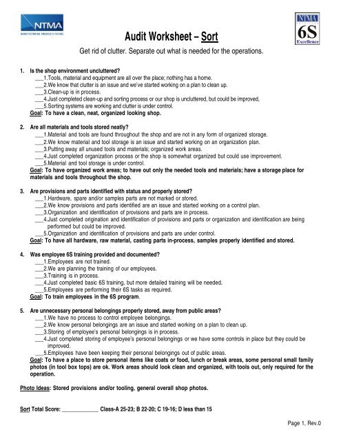 6S Audit Worksheet