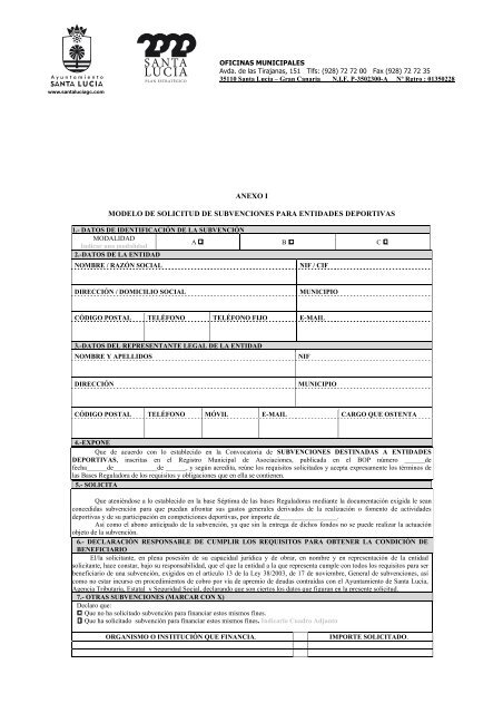 1 Modelo De Solicitud De Subvenciones A Entidades Deportivas