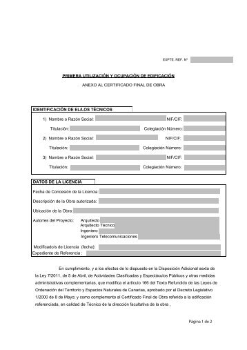 Anexo Certificado Final de Obras. Primer Utilización y Ocupación de ...