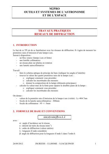 EnoncÃ© TP - Outils et SystÃ¨mes de l'Astronomie et de l'Espace