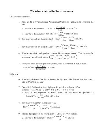 Worksheet â Interstellar Travel - Answers - Physics