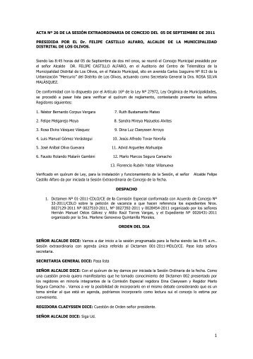 ACTA NÂº 26 SESION EXTRAORDINARIA 05 DE ... - Los Olivos