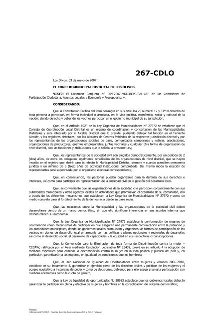 ordenanza 267-CDLO - Los Olivos