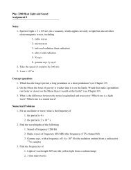 Phys 3200 Heat Light and Sound Assignment 8 Notes 1. Speed of ...