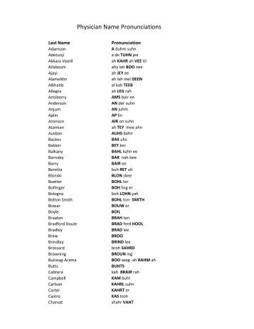 PHYSICIAN PRONUNCIATIONS