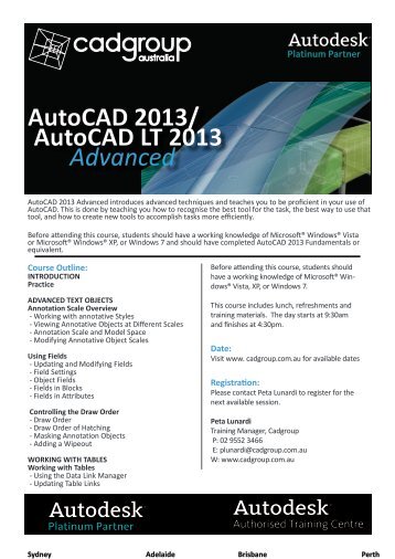 AutoCAD 2013/ AutoCAD LT 2013 Advanced - Cadgroup