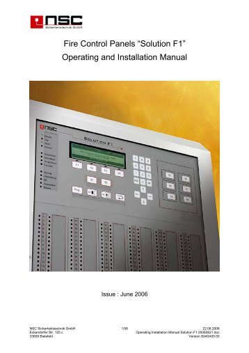 Fire Control Panels “Solution F1” Operating and ... - CENTRALSEG