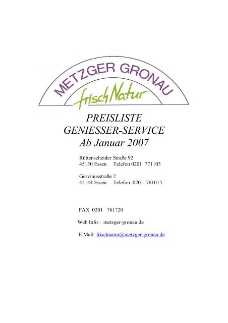 Metzger-Gronau Januar - GENIESSER-SERVICE Ab PREISLISTE ...